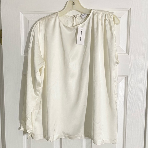 NONchalant White Blouse Tilly Top One Long Sleeve Size Small - Picture 5 of 8